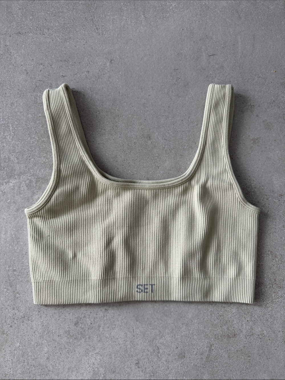 SET ACTIVE Ribbed Scoop Neck Bralette in Light Sage